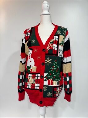 Ugly Christmas Sweater Holiday Patchwork Cardigan